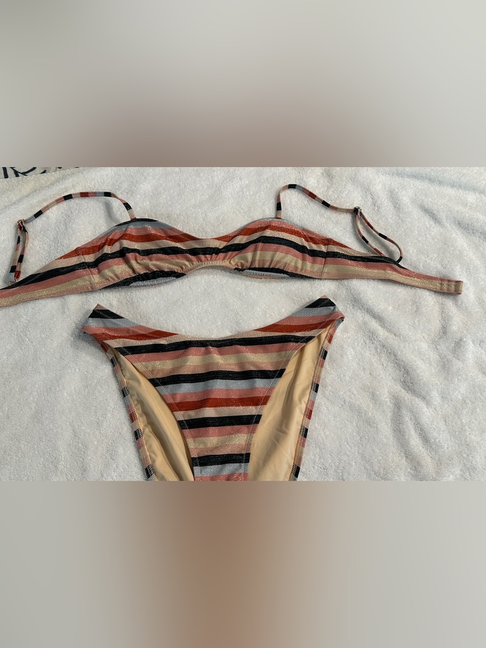 J. Crew Striped Bikini Top and Bottom - Metallic Accents - never worn